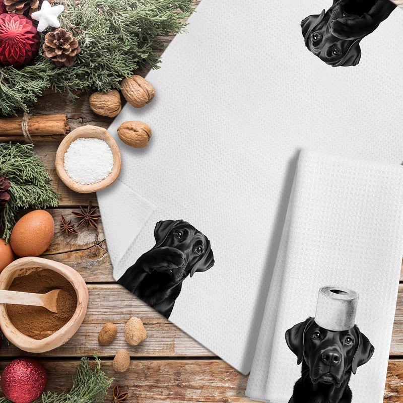 LUKIPOM Funny Black Labrador Retriever Hand Towels for Bathroom Decor Set of 2, Black Lab Gifts,Dog Mom Gifts, Dog Bathroom Decor, Funny Kitchen Towels, 16x24 Inches - Image 4